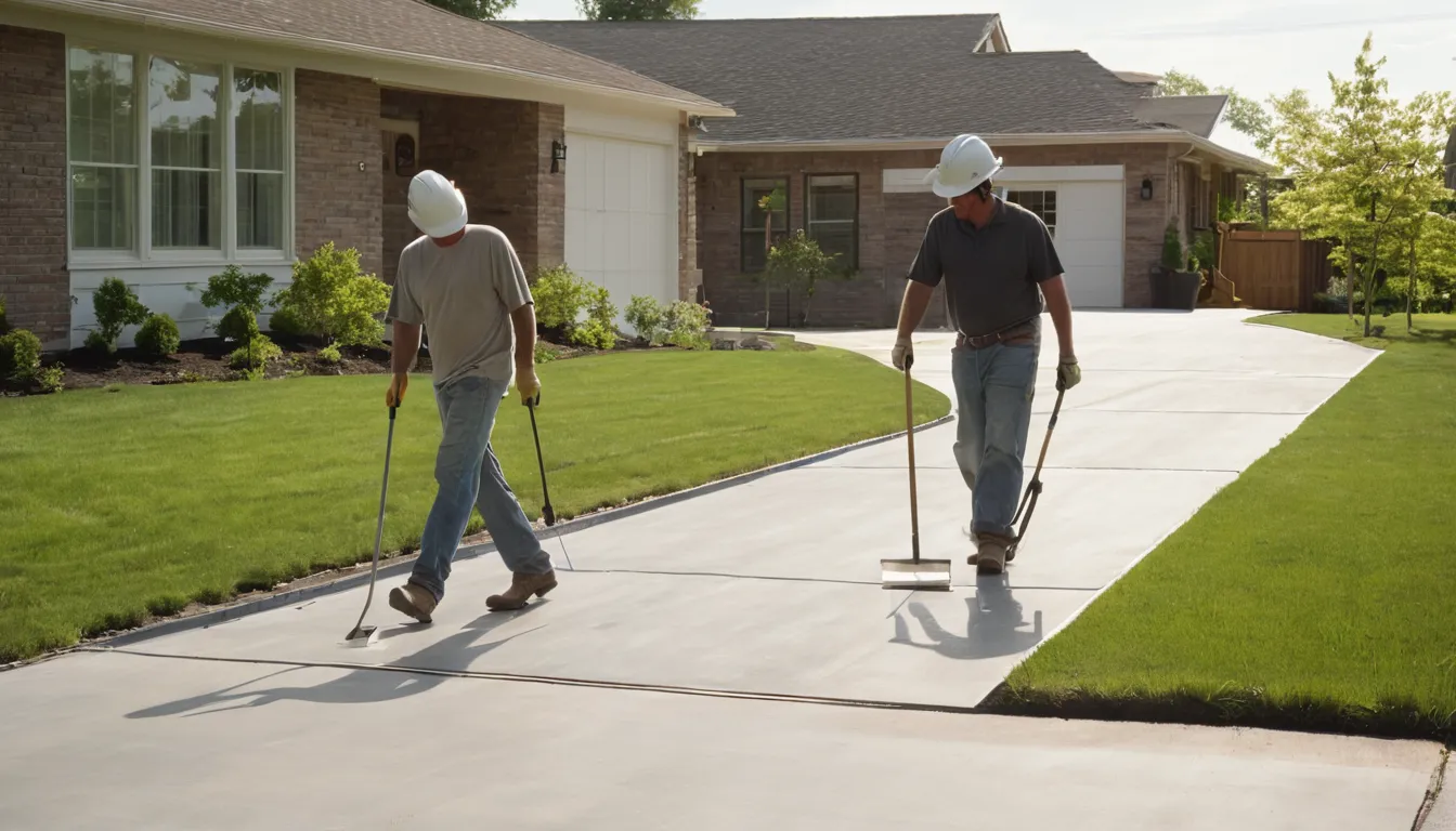 New concrete driveway being finished beside a house in Jordan